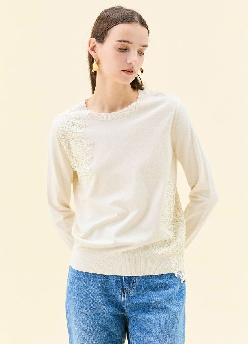 親膚彈性蕾絲針織衫